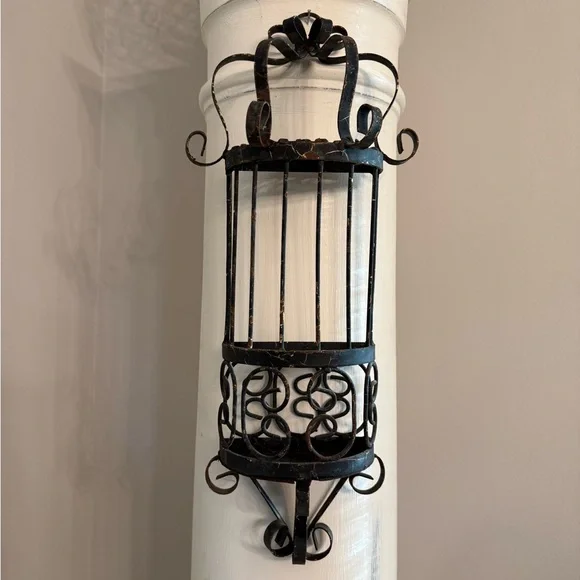 Vintage Rustic Chippy Black Metal Candle Holder - Picture 2 of 15